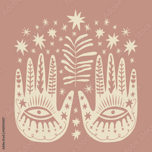 Magical boho hands art mystical Reiki meditation witchcraft sacred symbol vector