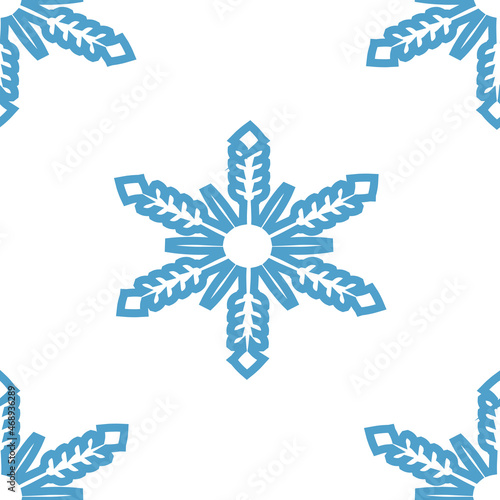 Patrón de copos de nieve en trazo azul  sobre fondo blanco. Fondo navideño de copos de nieve en trazo  azul sobre fondo blanco