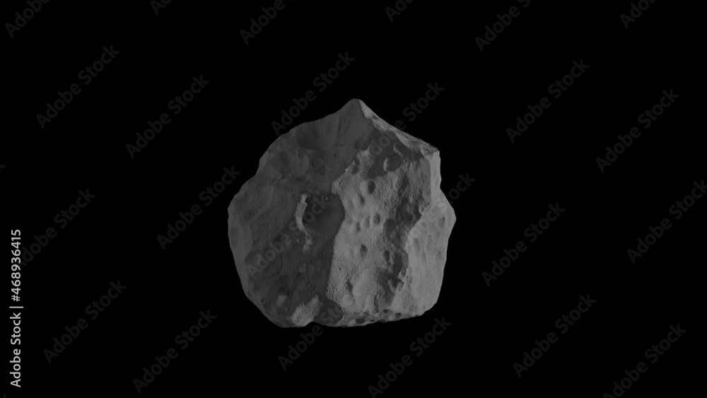 Gray asteroid, meteor flying in the space isolated on a black background with luma matte. Spinning stone 4K 3D render animation in slow motion. Gray asteroid, meteor flying in the space isolated on a black background with luma matte. Spinning stone 4K 3D render animation in slow motion.