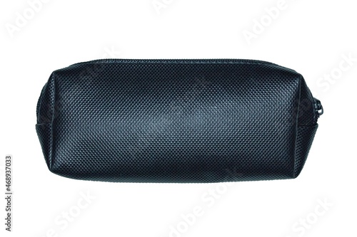 Top view of black pencil case isolated on white background.