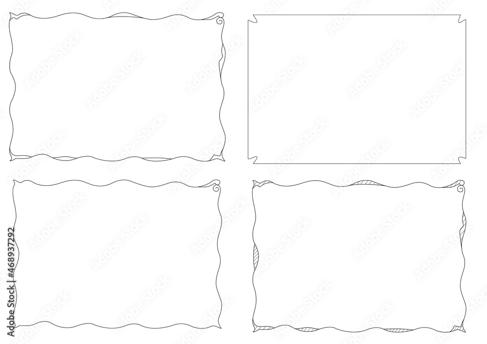 Set of vector frames. Doodle Borders. Black and white. Set of vector frames. Doodle Borders. Black and white.