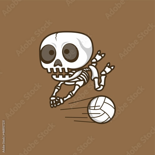 cute cartoon skull character playing volleyball. vector illustration for mascot logo or sticker