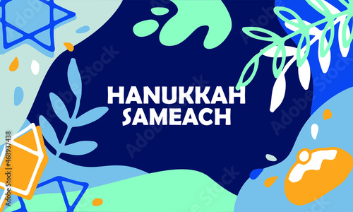 Hanukkah banner design for Jewish holiday. Abstract background, vector colorful illustration. Hanukkah sameach handwritten text. Hand lettering typography for greeting card, invitation, poster