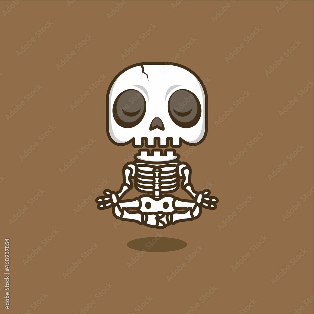 cute cartoon skull character meditating in yoga style. vector illustration for mascot logo or sticker cute cartoon skull character meditating in yoga style. vector illustration for mascot logo or sticker