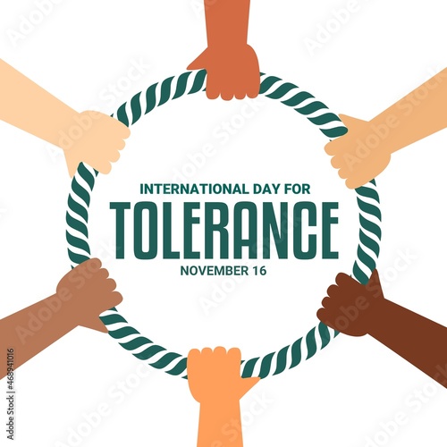 International day for tolerance concept, with multi-cultural hands of different skin color, vector illustration.