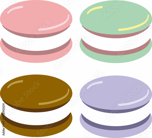 Set of Macarons or Macaroons vector illustrations