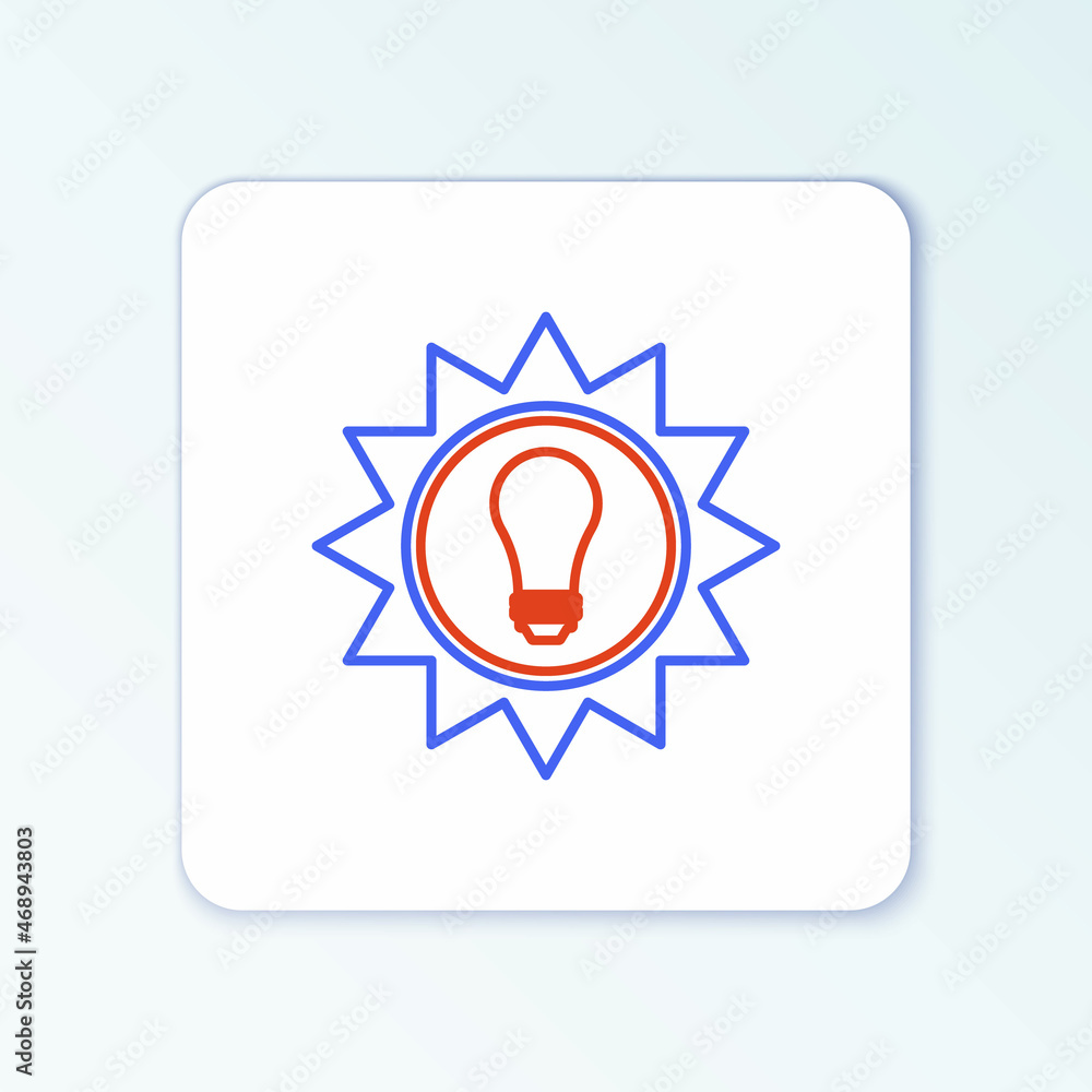 Line Solar energy panel icon isolated on white background. Sun and light bulb. Colorful outline concept. Vector Line Solar energy panel icon isolated on white background. Sun and light bulb. Colorful outline concept. Vector