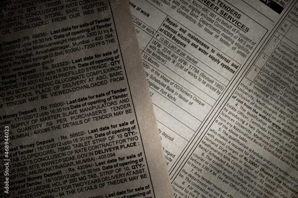 Fototapeta premium The text printed in the newspaper in a large plan.