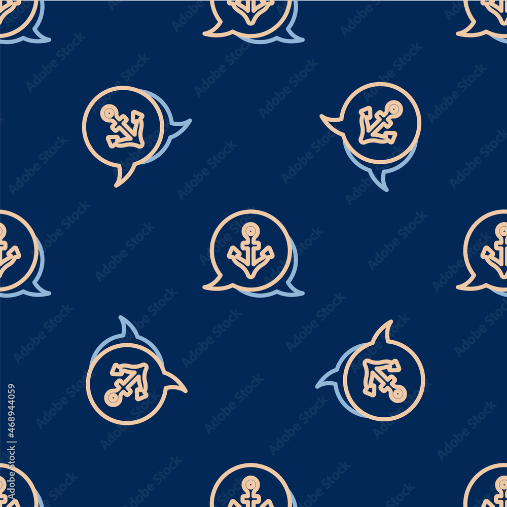 Line Anchor icon isolated seamless pattern on blue background. Vector