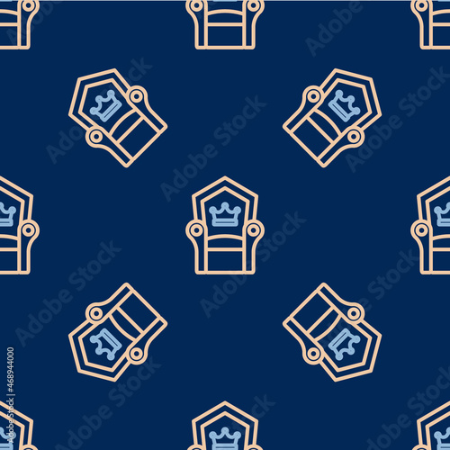 Line Medieval throne icon isolated seamless pattern on blue background. Vector