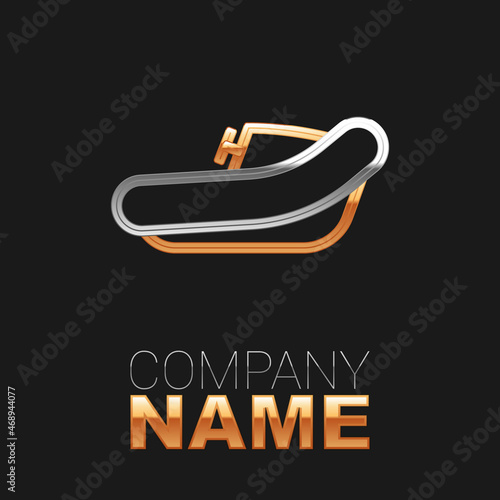 Line Inflatable boat with outboard motor icon isolated on black background. Colorful outline concept. Vector