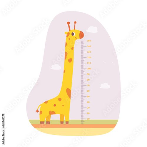 Height measuring scale for kid with giraffe, baby growth meter with scale in centimeters