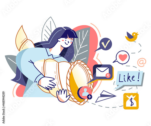 Effective smm manager at work with funnel generating messages of audience, money, likes