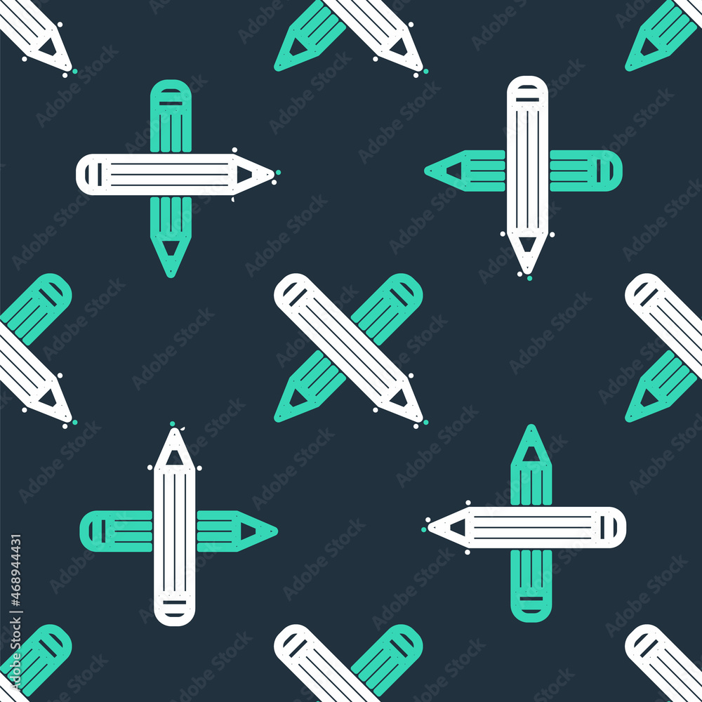 Line Crossed pencil icon isolated seamless pattern on black background. Education sign. Drawing and educational tools. School office symbol. Vector