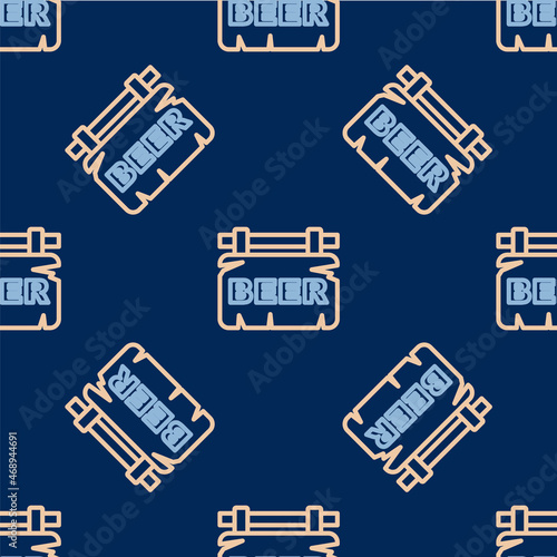 Line Street signboard with inscription Beer icon isolated seamless pattern on blue background. Suitable for advertisements bar, cafe, pub, restaurant. Vector