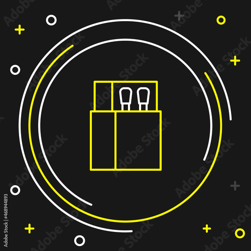 Line Open matchbox and matches icon isolated on black background. Colorful outline concept. Vector