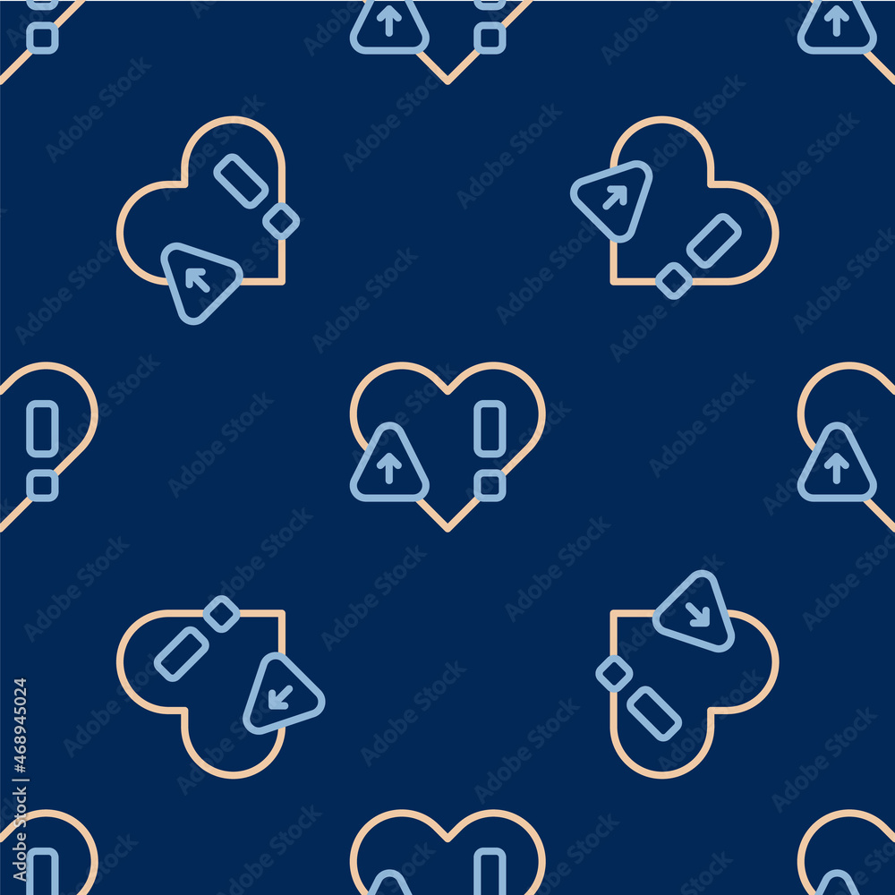 Line Heart rate icon isolated seamless pattern on blue background. Heartbeat sign. Heart pulse icon. Cardiogram icon. Vector Line Heart rate icon isolated seamless pattern on blue background. Heartbeat sign. Heart pulse icon. Cardiogram icon. Vector