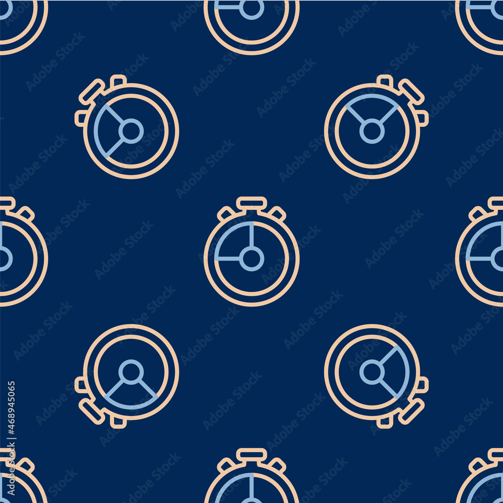 Line Stopwatch icon isolated seamless pattern on blue background. Time timer sign. Chronometer sign. Vector Line Stopwatch icon isolated seamless pattern on blue background. Time timer sign. Chronometer sign. Vector