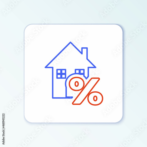 Line House with percant discount tag icon isolated on white background. House percentage sign price. Real estate home. Credit percentage symbol. Colorful outline concept. Vector