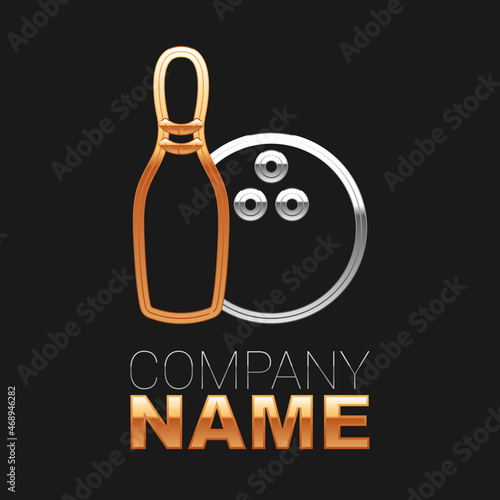Line Bowling pin and ball icon isolated on black background. Sport equipment. Colorful outline concept. Vector