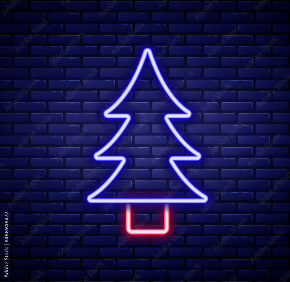 Glowing neon line Tree icon isolated on brick wall background. Forest symbol. Colorful outline concept. Vector Glowing neon line Tree icon isolated on brick wall background. Forest symbol. Colorful outline concept. Vector