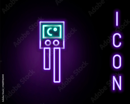 Glowing neon line Temperature and humidity sensor icon isolated on black background. Colorful outline concept. Vector