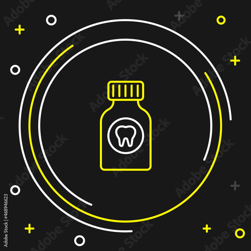 Line Toothache painkiller tablet icon isolated on black background. Tooth care medicine. Capsule pill and drug. Pharmacy design. Colorful outline concept. Vector