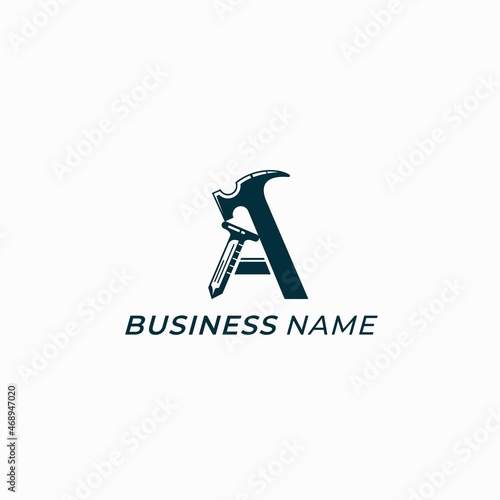 design logo combine letter A and hammer and nail
