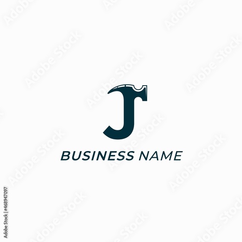 design logo creative letter J and hammer