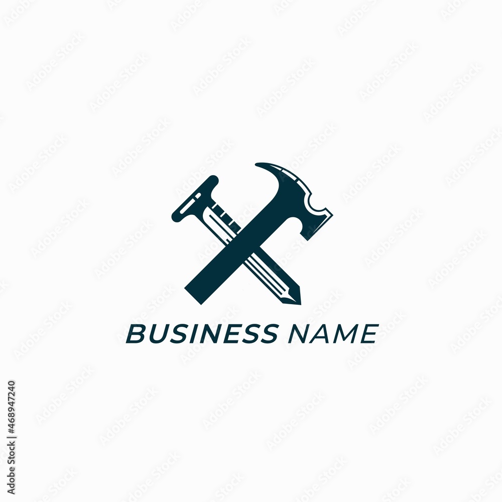 design logo combine letter X and hammer and nail design logo combine letter X and hammer and nail