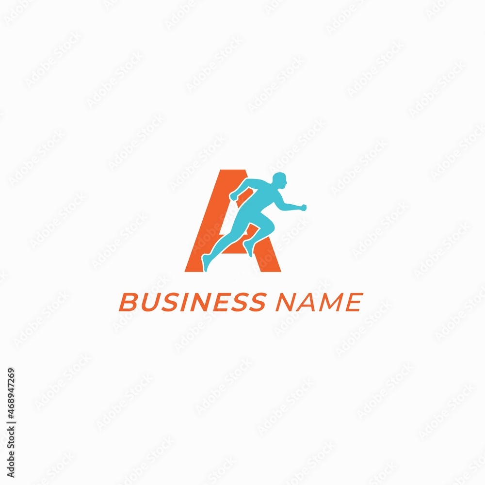design logo creative sprint run and letter A