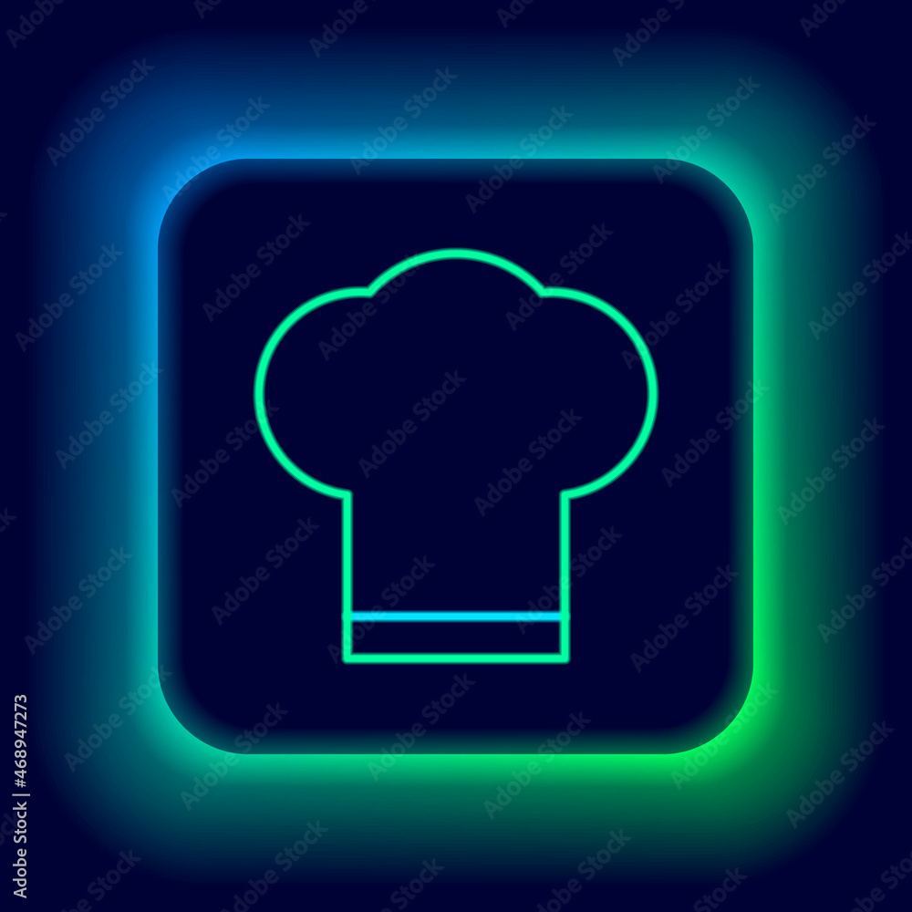 Glowing neon line Chef hat icon isolated on black background. Cooking symbol. Cooks hat. Colorful outline concept. Vector Glowing neon line Chef hat icon isolated on black background. Cooking symbol. Cooks hat. Colorful outline concept. Vector