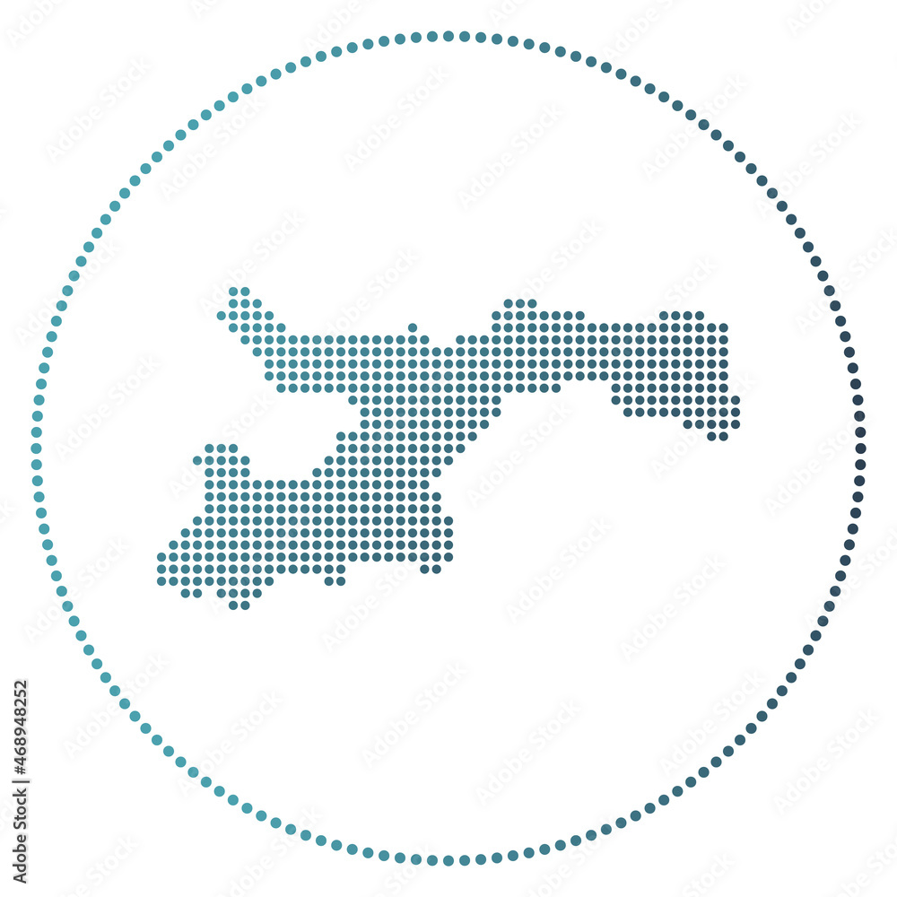 Obraz premium Norman Island digital badge. Dotted style map of Norman Island in a circle. Tech icon of the island with gradiented dots. Attractive vector illustration.