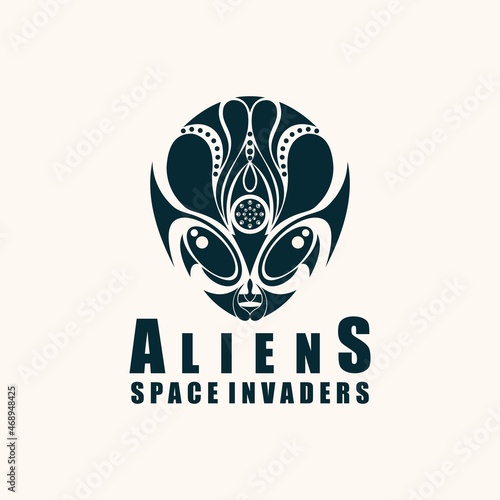 Vector silhouette of the head of a blue alien from patterns