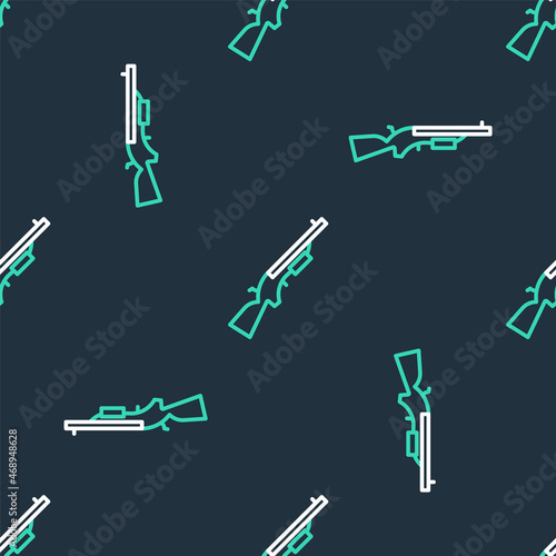 Line Shotgun icon isolated seamless pattern on black background. Hunting gun. Vector