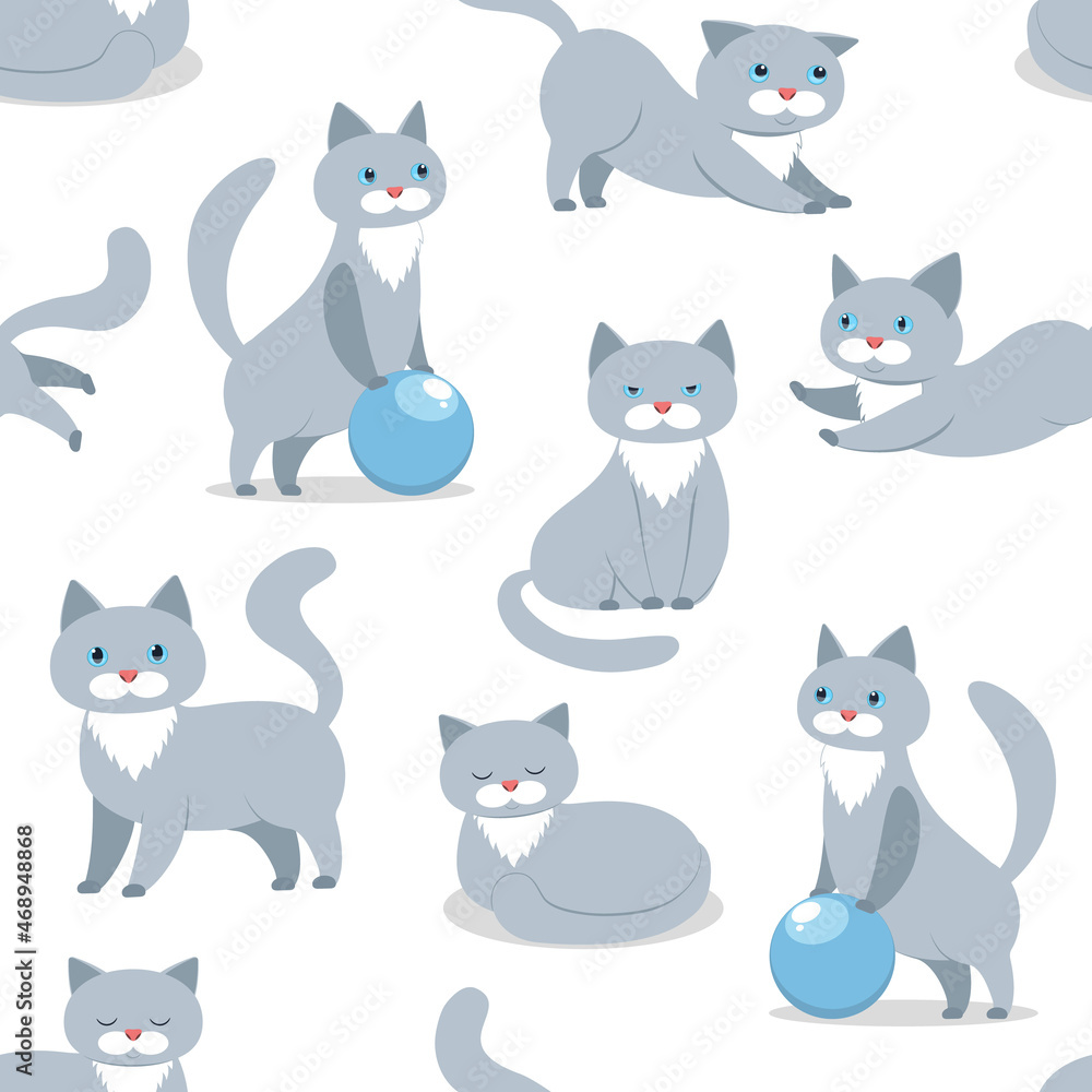 seamless pattern with grey cat vector illustration seamless pattern with grey cat vector illustration
