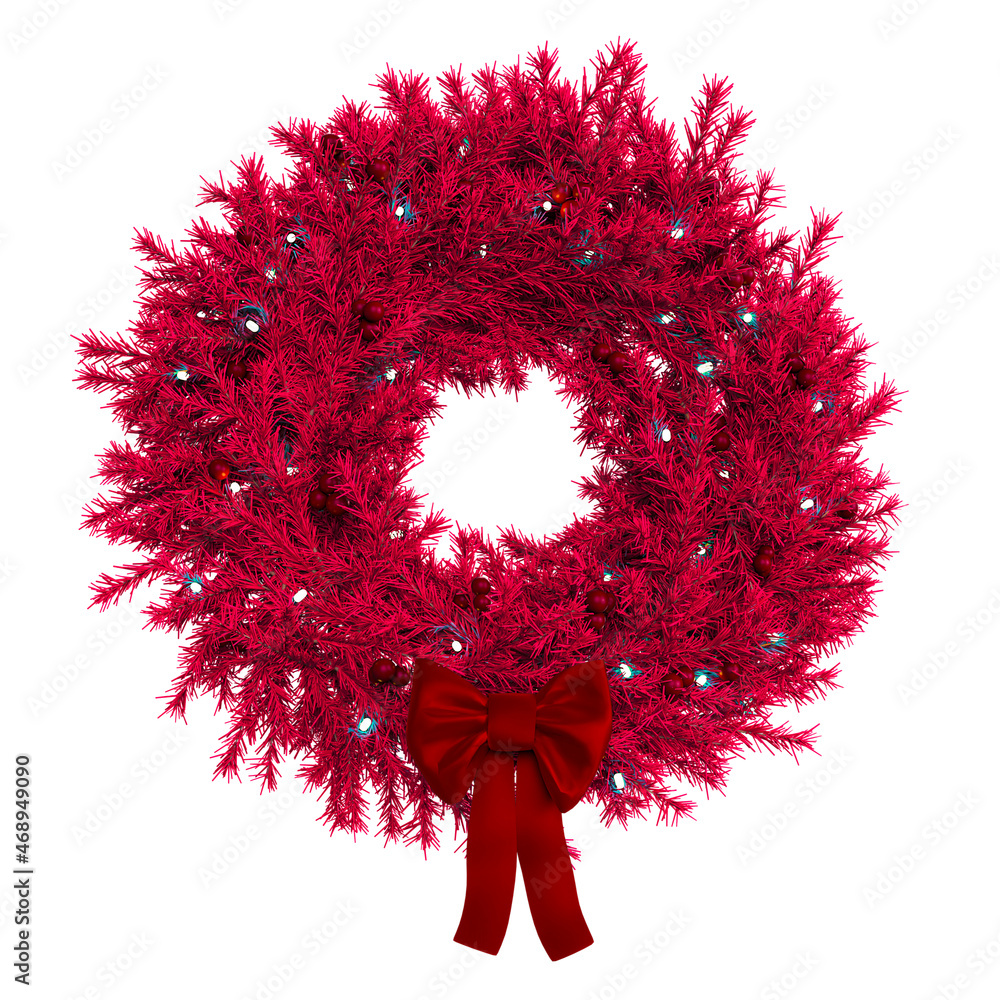 christmas wreath with a bow on white background