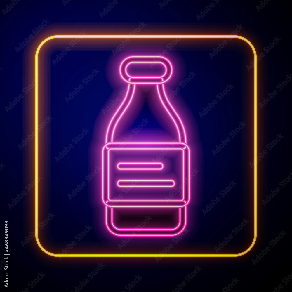 Glowing neon Bottle of water icon isolated on black background. Soda aqua drink sign. Vector Glowing neon Bottle of water icon isolated on black background. Soda aqua drink sign. Vector