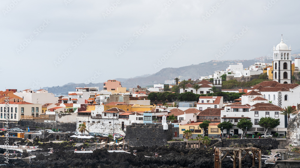 The vew of Garachico town on the northern coast of Tenerife. Canary Islands, Spain. View from observation deck - Mirador del Emigrante.