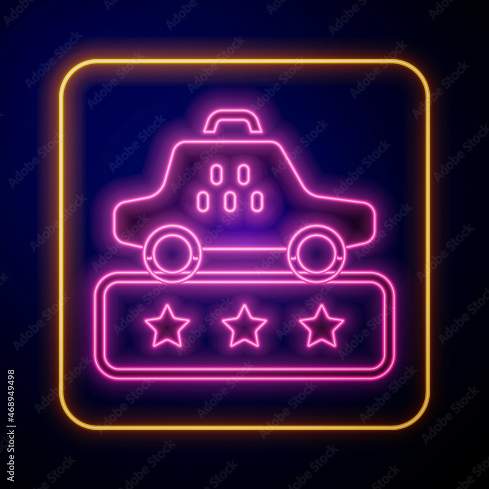 Glowing neon Taxi service rating icon isolated on black background. Vector Glowing neon Taxi service rating icon isolated on black background. Vector