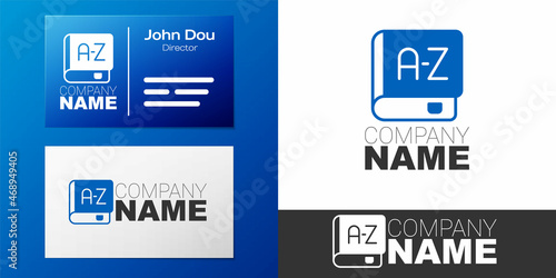Logotype Translator book icon isolated on white background. Foreign language conversation icons in chat speech bubble. Translating concept. Logo design template element. Vector