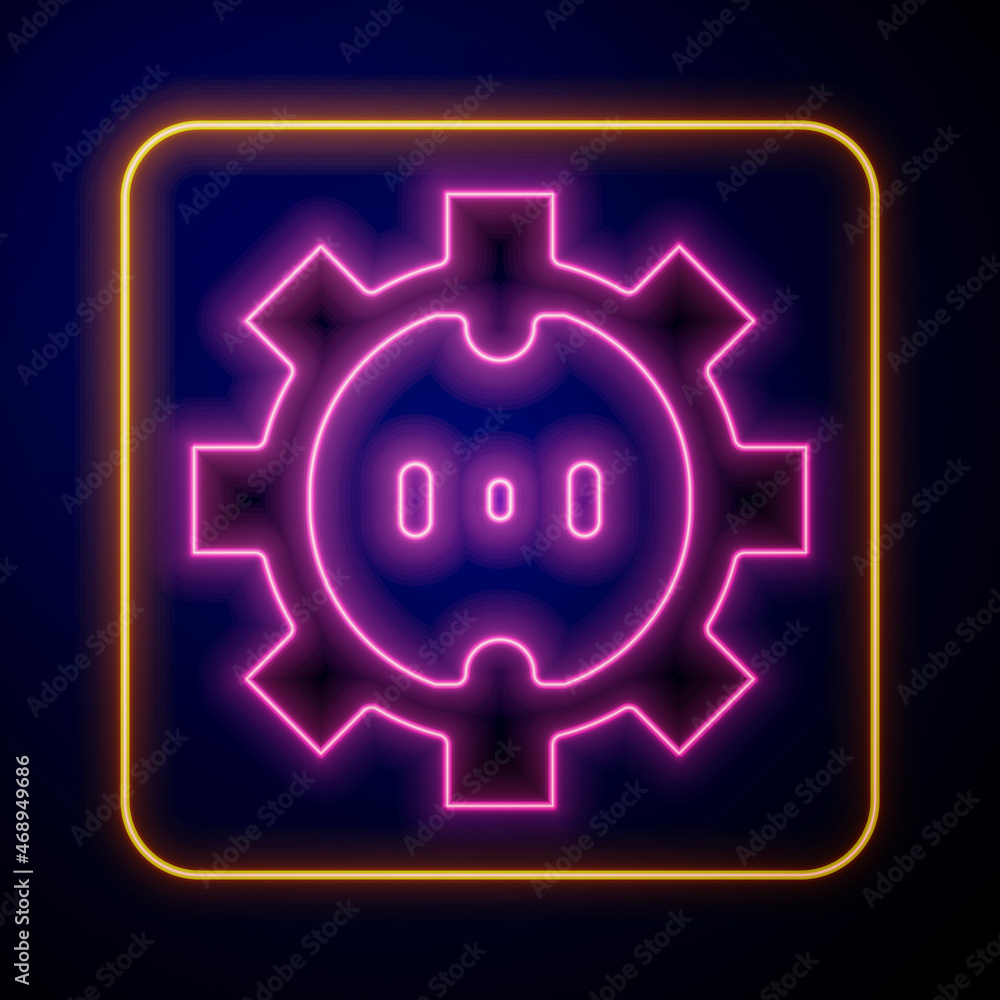 Glowing neon Electrical outlet icon isolated on black background. Power socket. Rosette symbol. Vector