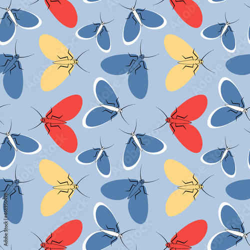 Seamless pattern, endless texture - Illustration on a square background - stylized moths - graphics. Summer, insects, unbearable ease of life. Design elements - Decoration of covers of notebooks