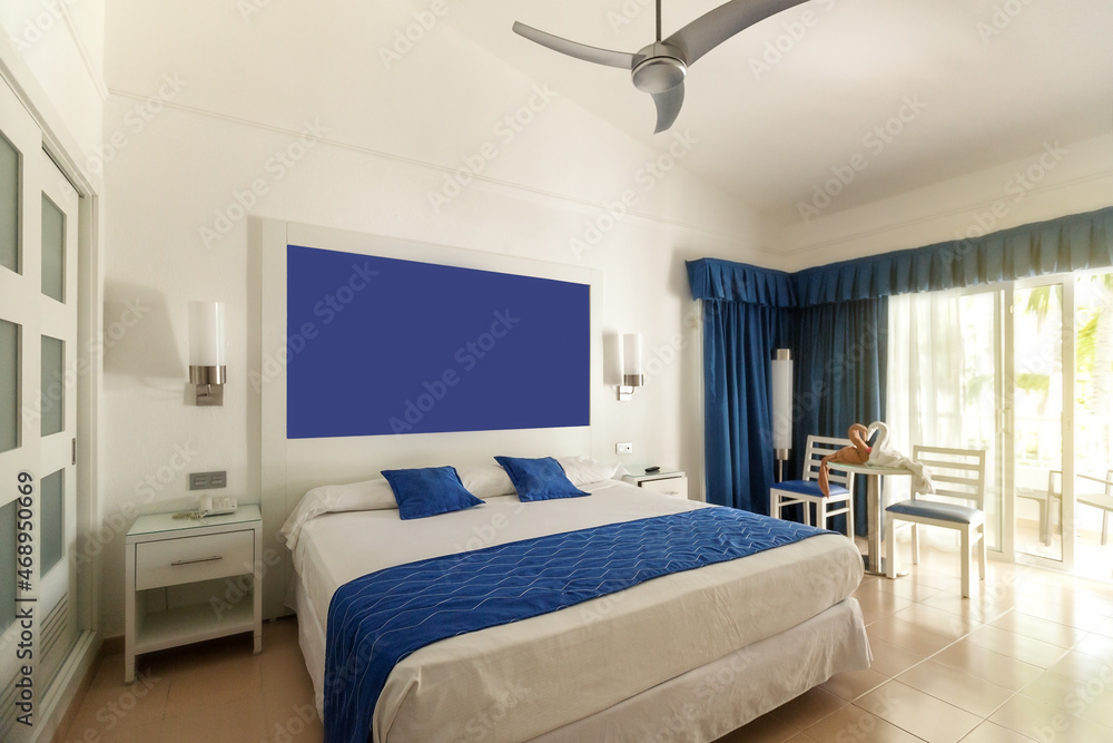 Tropical resort, interior hotel room Tropical resort, interior hotel room