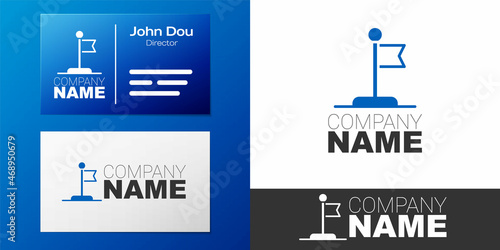 Logotype Flag icon isolated on white background. Victory, winning and conquer adversity concept. Logo design template element. Vector