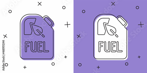 Set Bio fuel canister icon isolated on white and purple background. Eco bio and barrel. Green environment and recycle. Vector