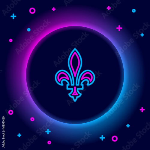 Glowing neon line Fleur De Lys icon isolated on black background. Colorful outline concept. Vector photo