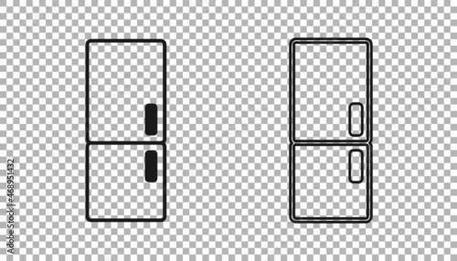 Black Refrigerator icon isolated on transparent background. Fridge freezer refrigerator. Household tech and appliances. Vector