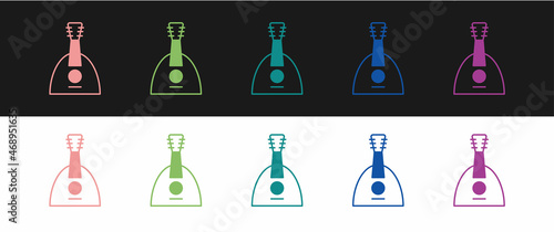 Set Musical instrument balalaika icon isolated on black and white background. Vector