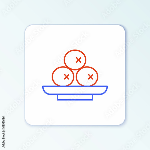 Line Olives on plate icon isolated on white background. Colorful outline concept. Vector